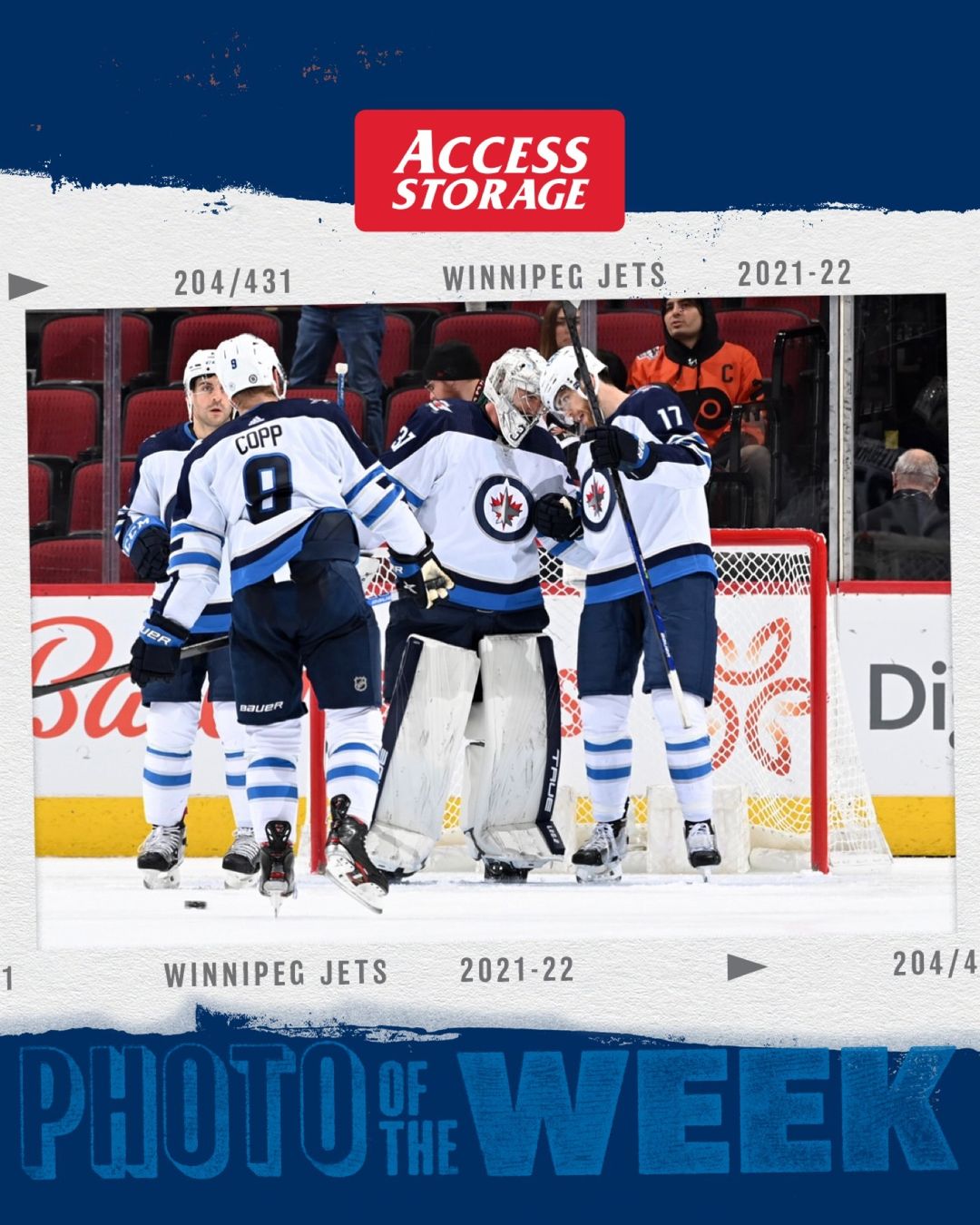 Always thank your goalie  For more #NHLJets photos, visit the link in our bio...