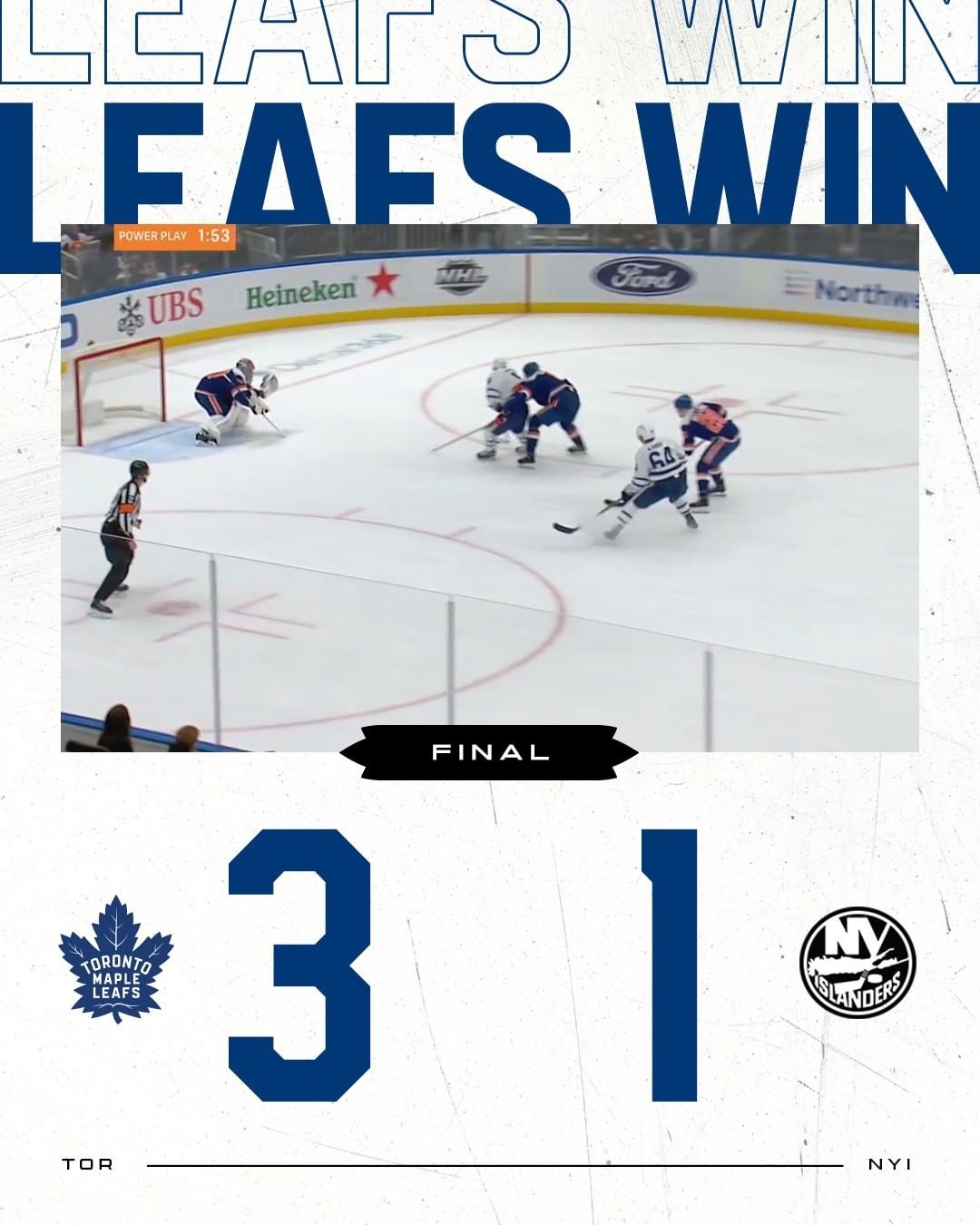 LEAFS WIN!!  Lit the lamp on Long Island! #LeafsForever...