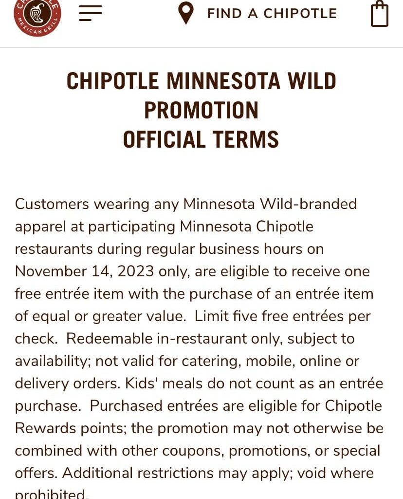 MN Wild BOGO @ Chipotle (11/14/23)