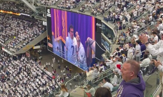 Brock Faber blows the Gjallarhorn for the Vikings game today