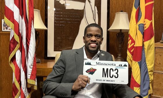 The Mayor of St. Paul with his personalized Wild license plates.