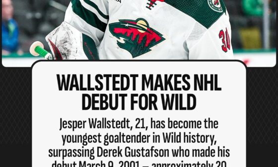 [PR_NHL] The @mnwild officially have the youngest and oldest goaltenders in the NHL this season in Jesper Wallstedt, 21, and Marc-Andre Fleury, 39. Only two other clubs in the NHL’s expansion era (since 1967-68) have been able to stake that claim. #NHLStats