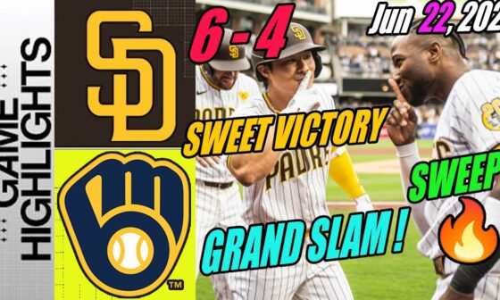 San Diego Padres vs Brewers [FULL GAME] Highlights 06/22/24 | Tie game! Padres get a SERIES WIN!! 💥