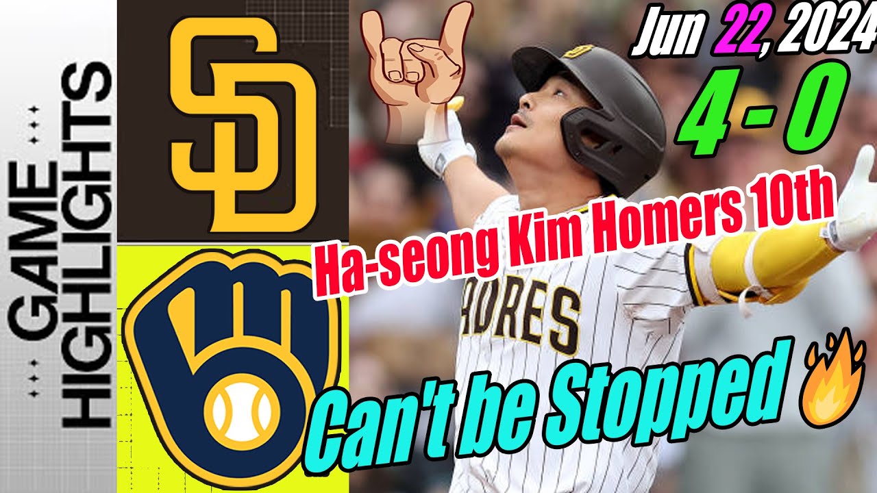 Padres vs Brewers Full Game Highlights June 22, 2024 | Ha-seong Kim Home Run 10th Season 🚀