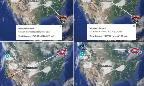 Largest Geographical Distance in NHL Finals History