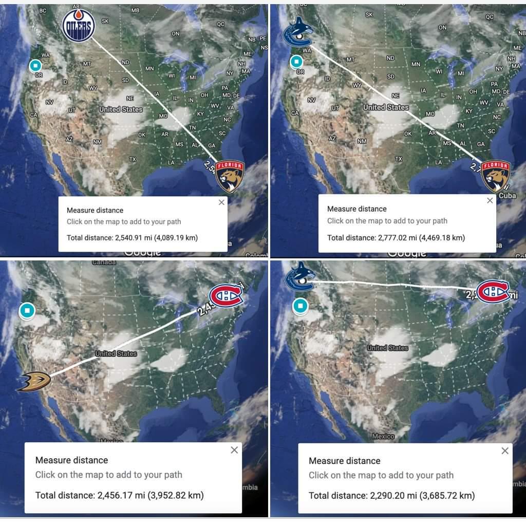 Largest Geographical Distance in NHL Finals History