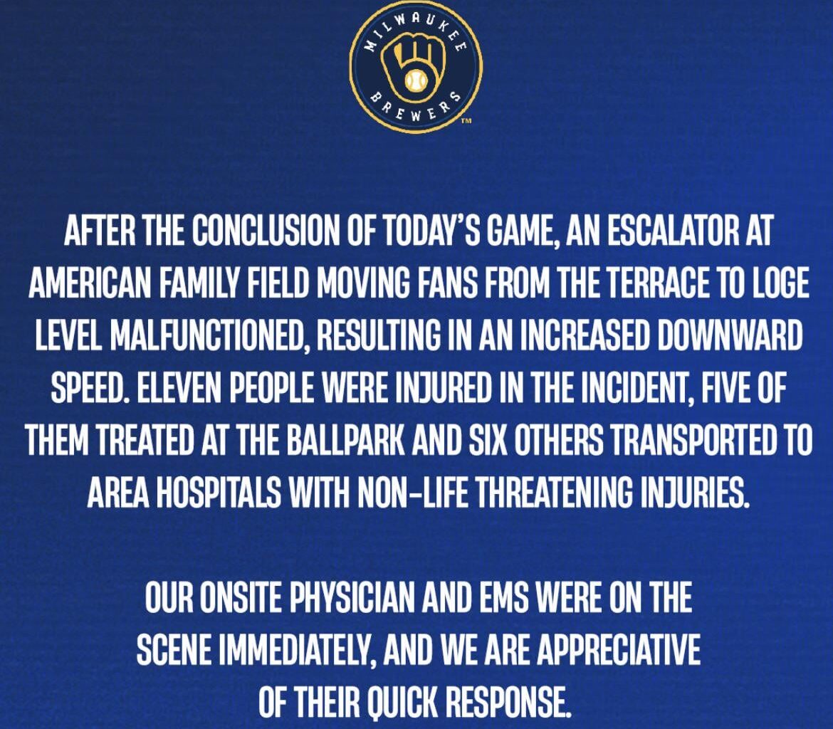 Statement from the Brewers regarding incident