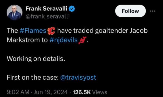 Markstrom to Devils