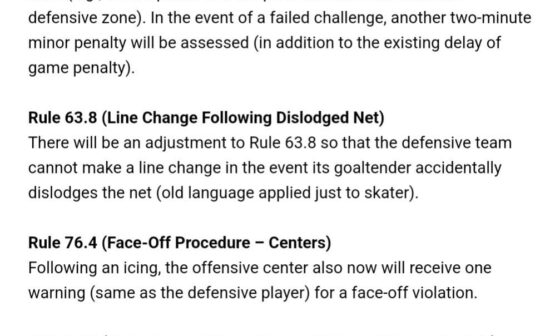 [Johnston] The NHL's Board of Governors have approved the following rule changes for the 2024-25 season. Expanded coach's challenge incoming...