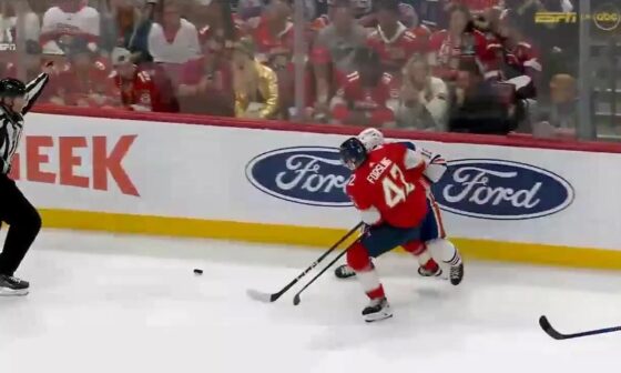 Draisaitl drives the elbow into Barkov's face.