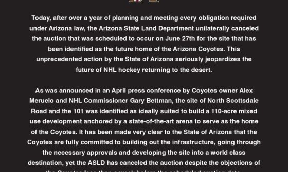 The Coyotes statement regarding the cancellation of the land auction via X