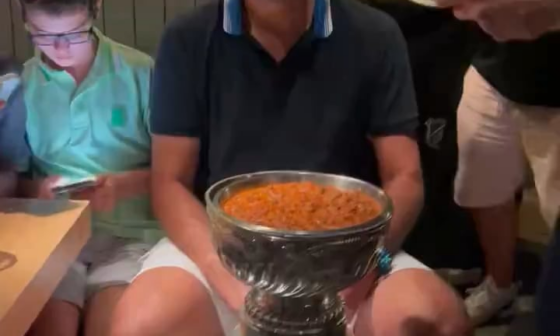 Roberto Luongo is eating pasta straight out of the Stanley Cup