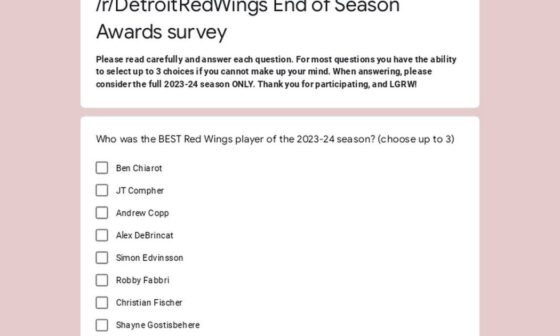 /r/DetroitRedWings End-of-Season Survey (2023-24)