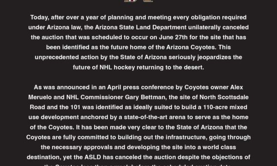 Coyotes Statement regarding the Land Auction being cancelled.