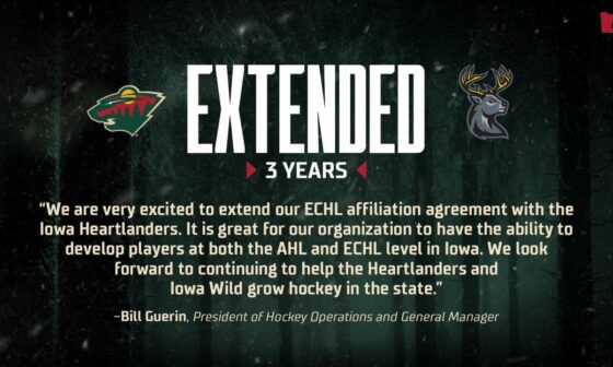 Minnesota Wild Announces Three-year Extension of ECHL Affiliation Agreement with Iowa Heartlanders