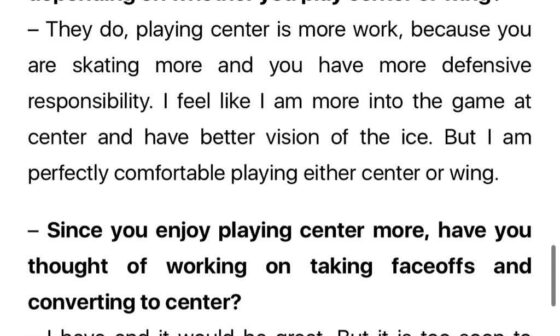 Ivan Demidov says he is “perfectly comfortable playing either center or wing” and expressed that he enjoys playing center more (from an interview in May)