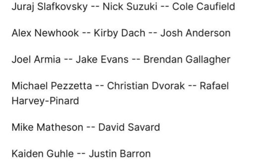 NHL dot com’s projected Habs lineup for this upcoming season