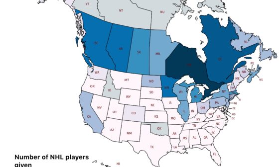 Number of NHL players by states (all time)