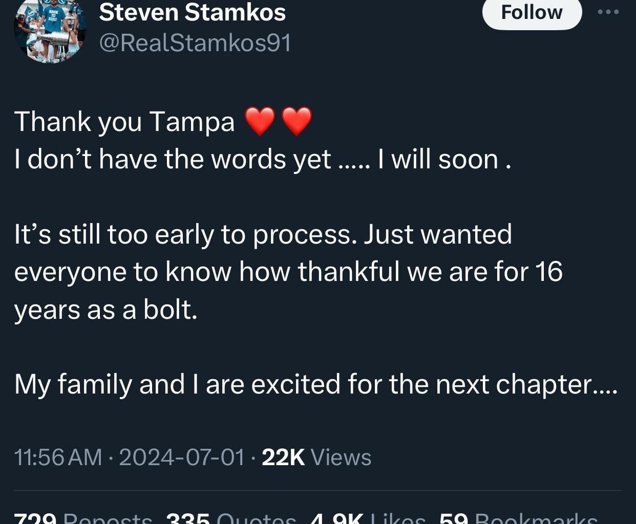 Stamkos thanks Tampa