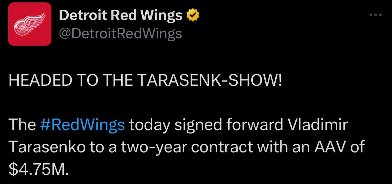 Detroit signs Vladimir Tarasenko