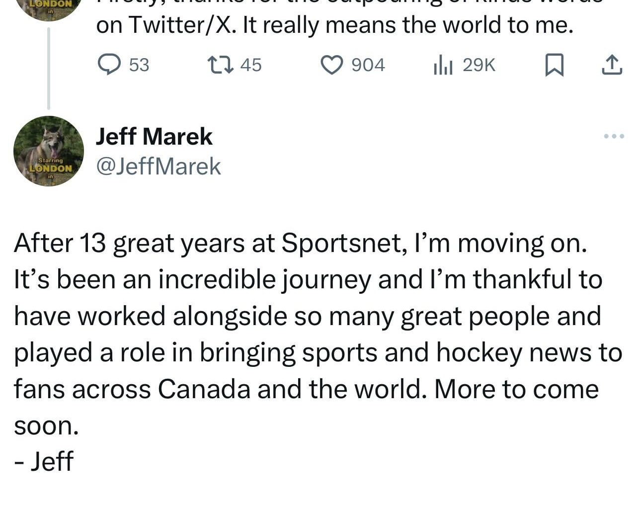 Jeff Marek confirms his departure from Sportsnet