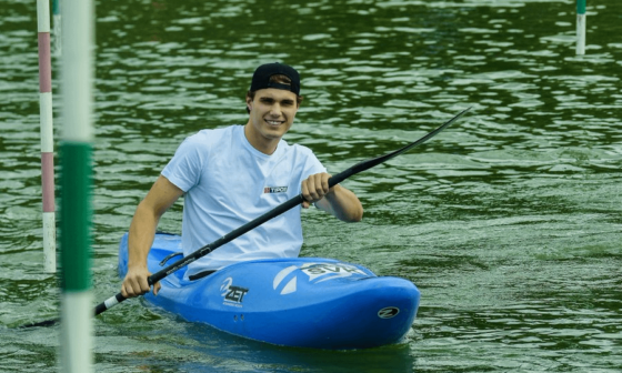 Slafkovsky on a kayak