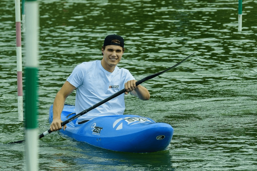 Slafkovsky on a kayak