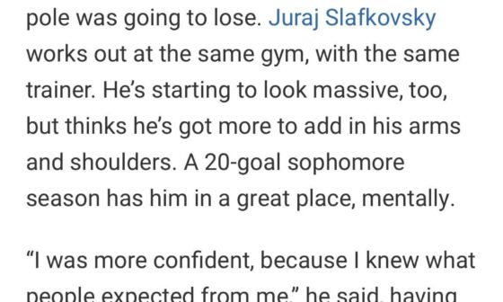 Elliotte Friedman writes that a confident Juraj Slafkovsky has been working out like a beast in the gym this summer & that he “looks massive”