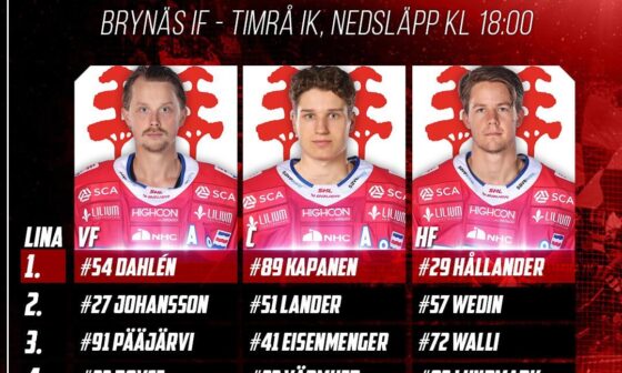 Habs prospect Oliver Kapanen will play his first pre-season game today for Timrå IK in the SHL, he’ll be their 1st line centre