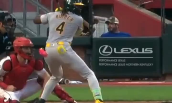 Alternate angle (and hot mic) of Lawrence Butler's reaction to his third homer of the day