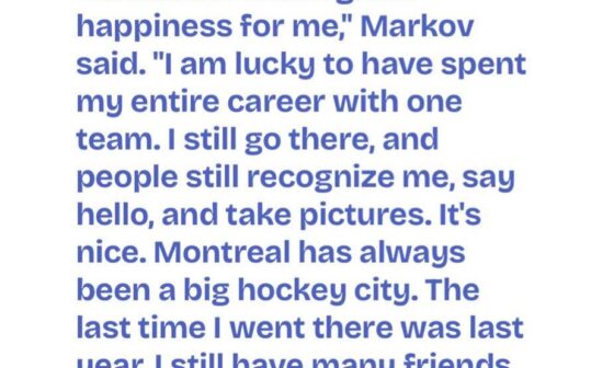 Habs legend Andrei Markov, who played his entire NHL career with MTL (990 games), on playing for the Canadiens