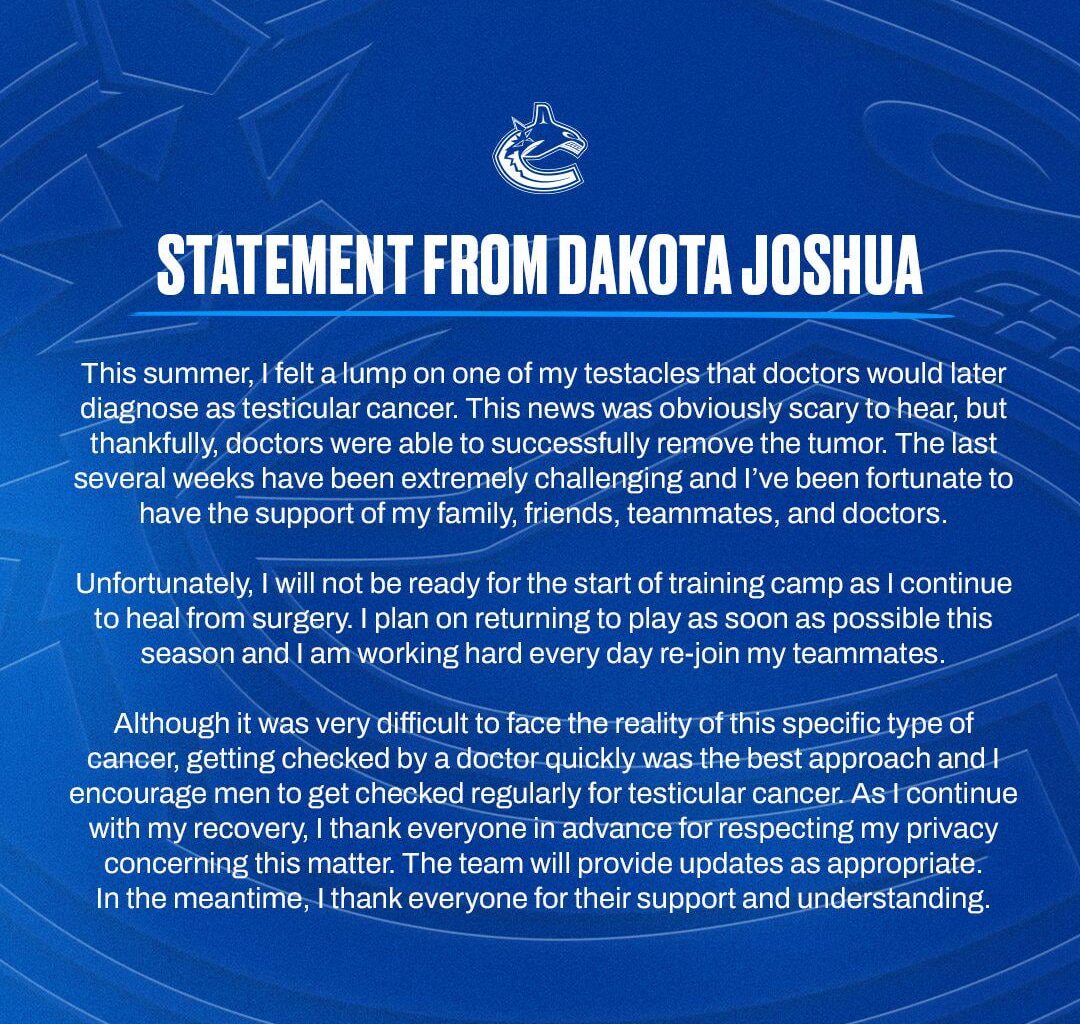 [Canucks] Statement from Dakota Joshua