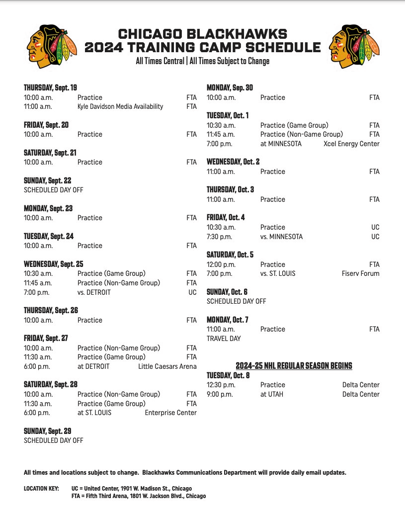 2024 Training Camp Schedule