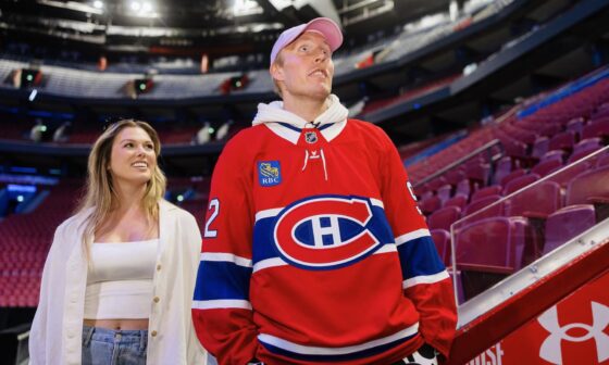 Patrik Laine & his fiancée Jordan Leigh getting a tour of the Bell Centre today