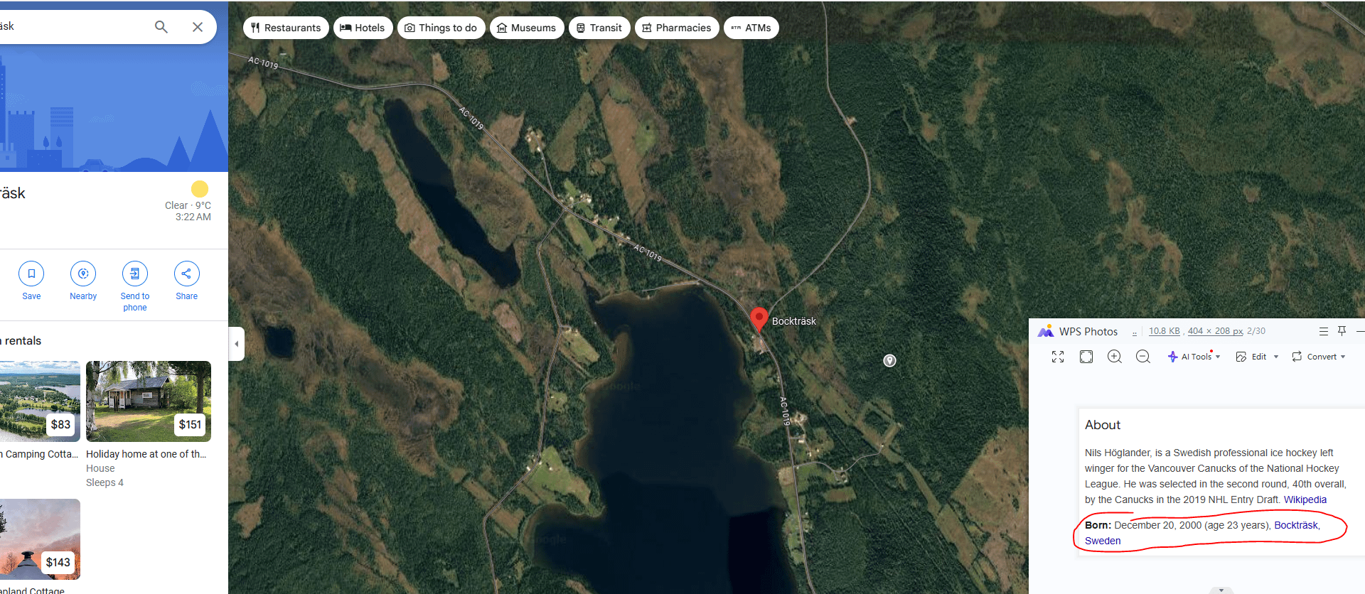 This is Hoglander's birth place, Bocktrask, Sweden. Only 20 people live in this region with no ice rinks for hundreds of km's. Kind of amazing he managed to make it to NHL.