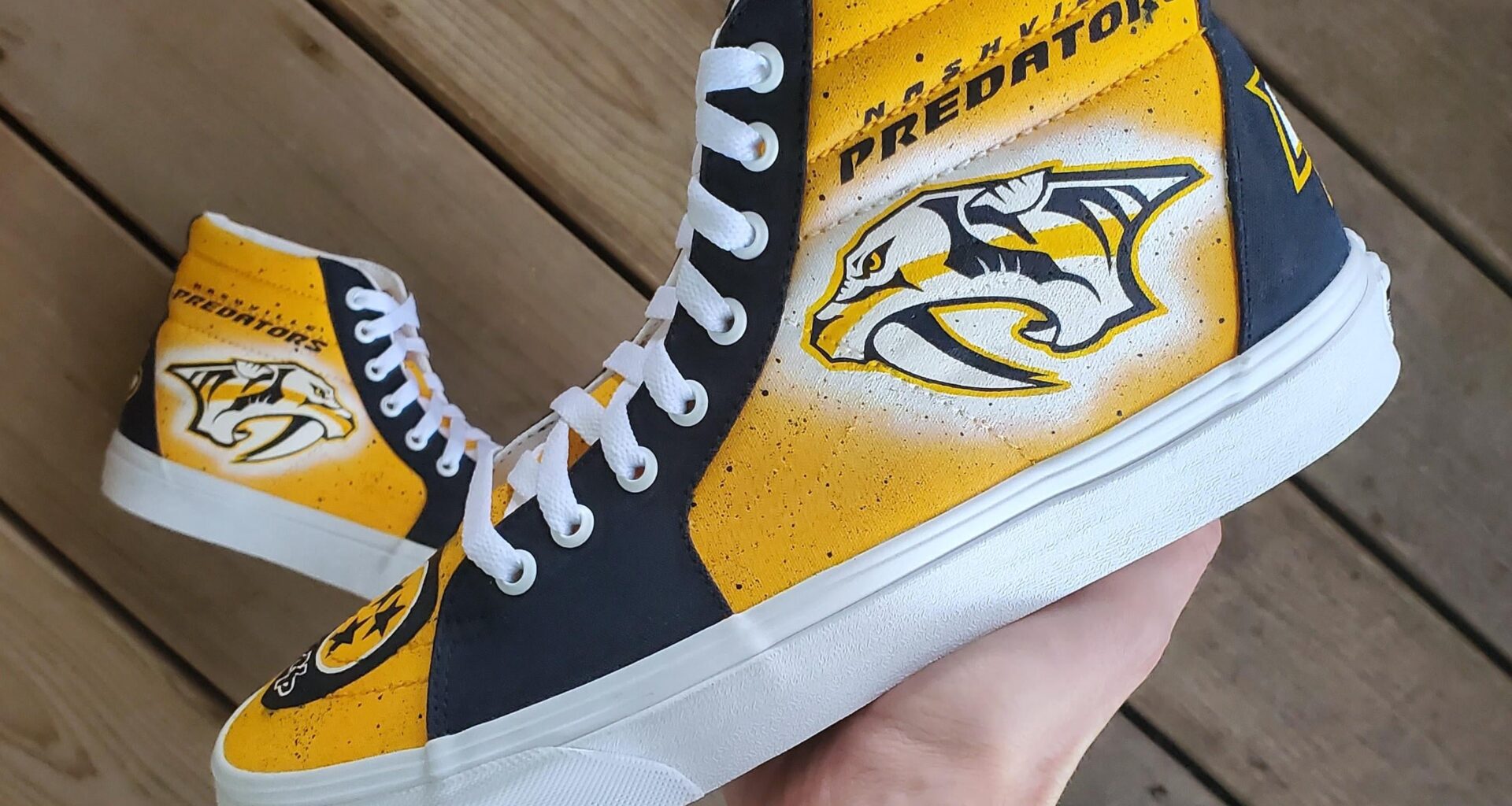 I made a pair of custom Nashville Predators Vans SK8-Hi Shoes