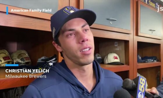 An emotional Christian Yelich on a clearly emotional topic for him: his friend Bob Uecker