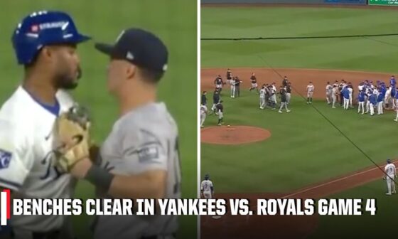 BENCHES CLEAR IN YANKEES VS. ROYALS GAME 4 👀 Awkward tag leads to MAYHEM | ESPN MLB