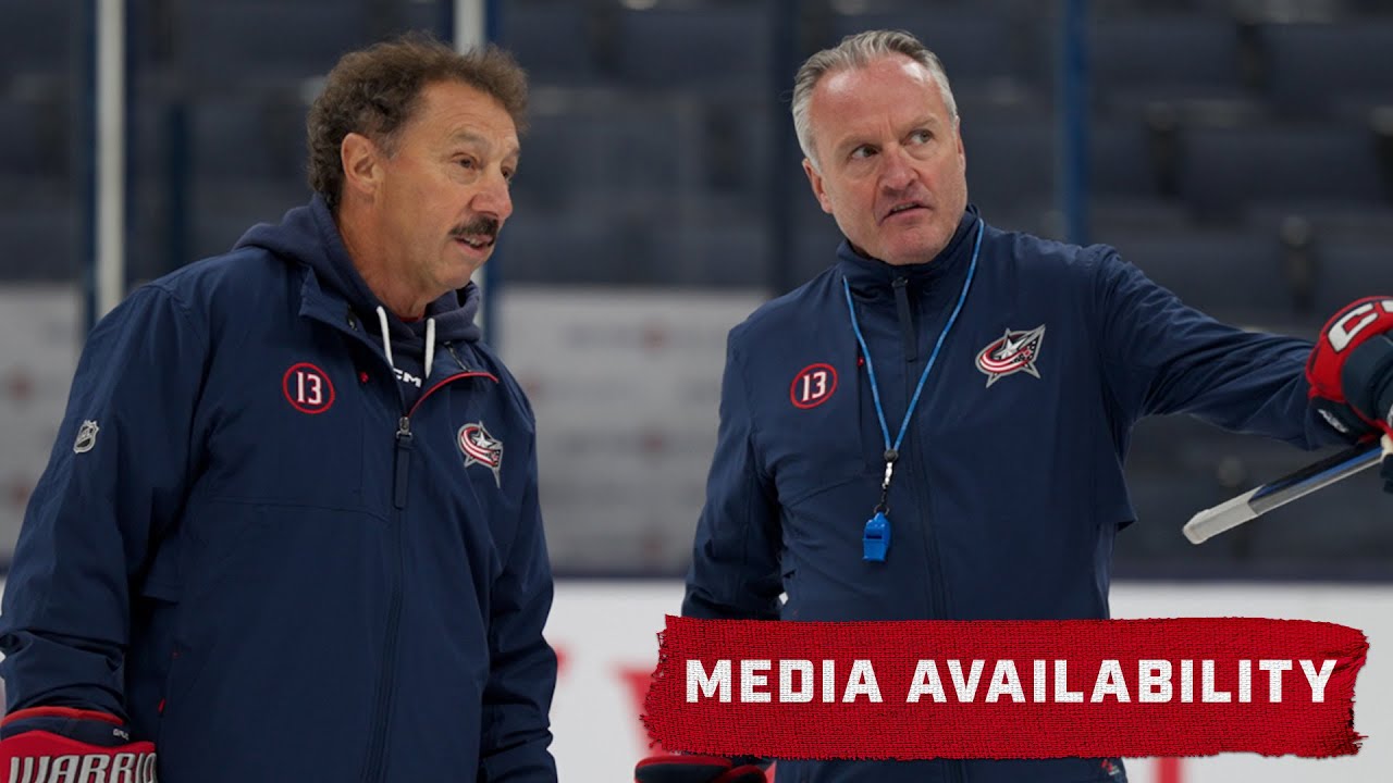 HC Dean Evason, Kuraly, Gudrbranson and Monahan on Guy Gaudreau's Practice Visit  💙❤️ | Media Avail