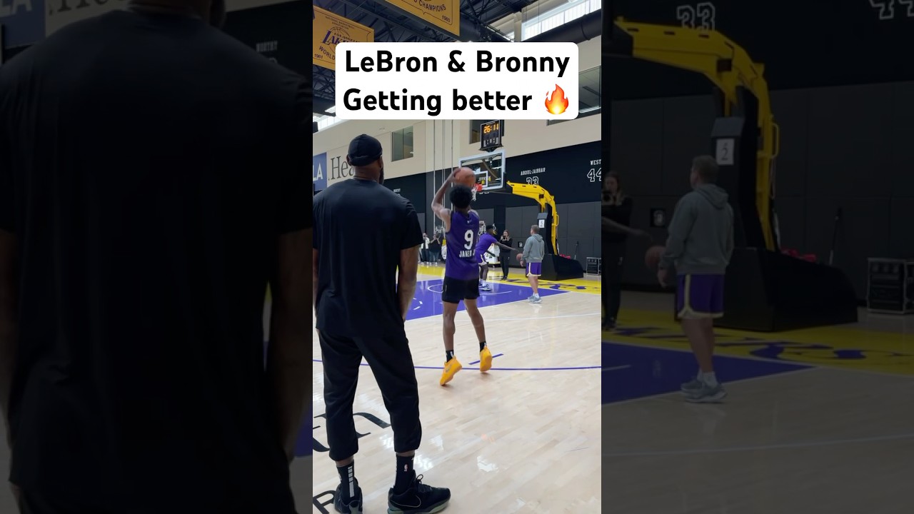 LeBron & Bronny James & Max Christie getting shots up after practice! #LakersAllAccess| 🔥|#Shorts