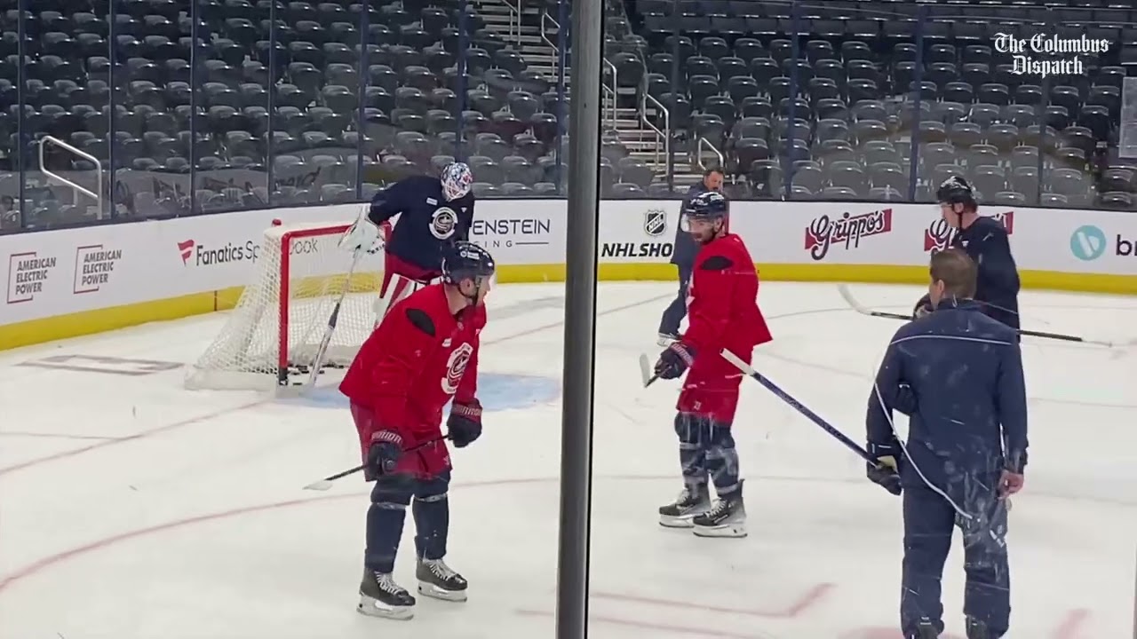 Father of Johnny Gaudreau skates with Columbus Blue Jackets at practice before Florida Panthers game