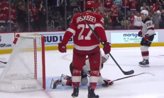 Michael Rasmussen Celebrates Standing Over Jack Hughes