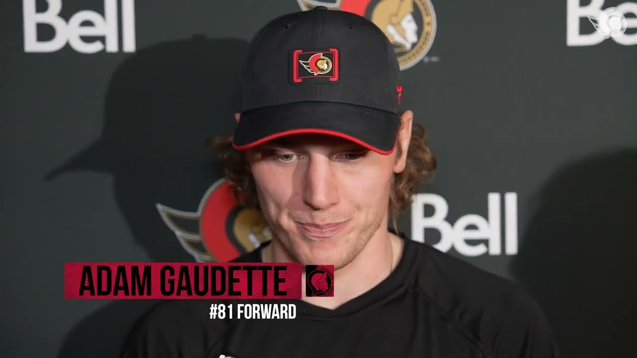 Adam Gaudette, Linus Ullmark, Drake Batherson and Travis Green Postgame Media vs VGK