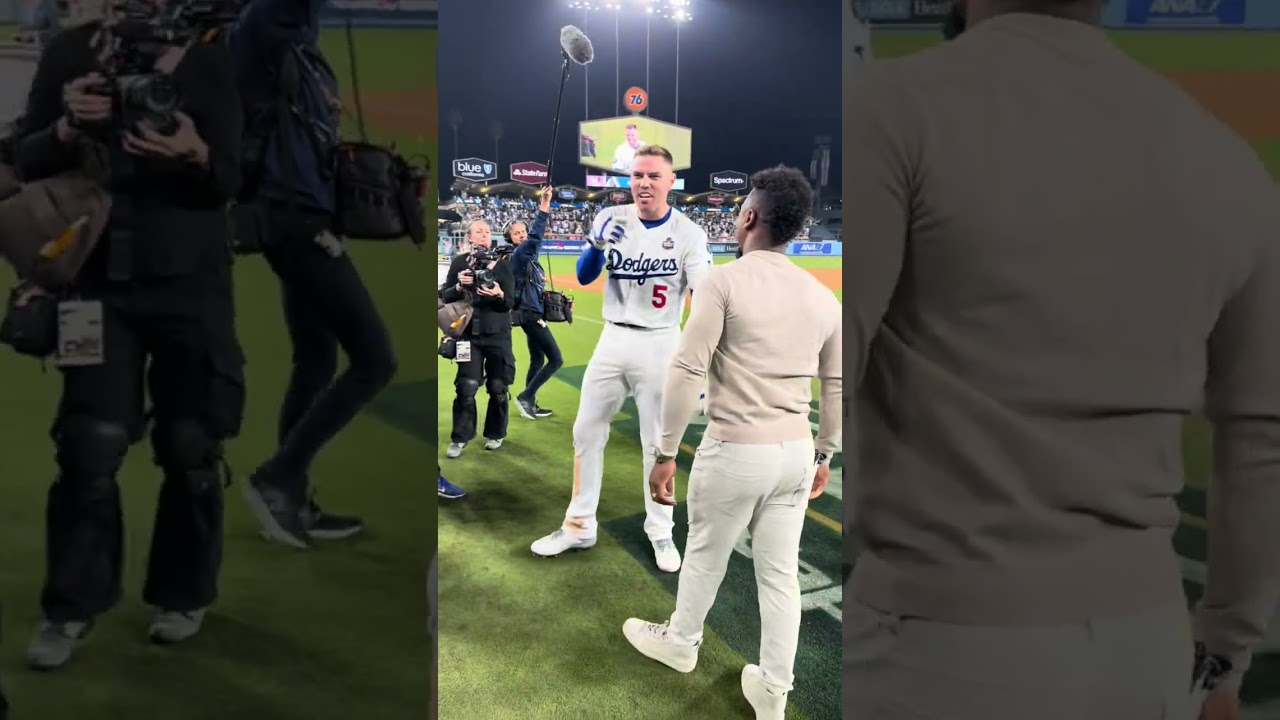 Freddie Freeman and Ozzie Albies reunite after Freddie's Game 1 heroics 🥹 #WorldSeries