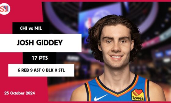 JOSH GIDDEY 17 PTS 6 REB 9 AST 0 BLK 0 STL | vs MIL 25 Oct 24-25 CHI Player Highlights