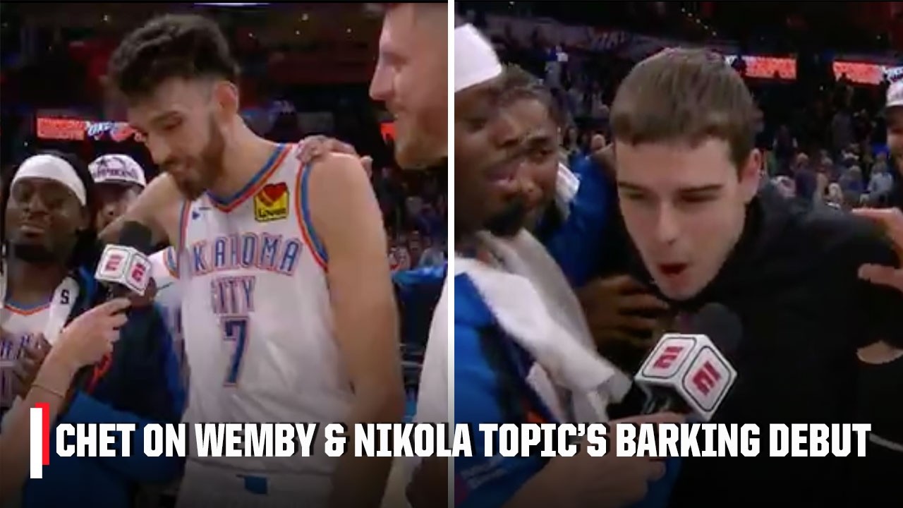 Chet Holmgren reacts to TAKING DOWN Wemby 😤 + Nikola Topic's BARKING DEBUT 🐶 | NBA on ESPN