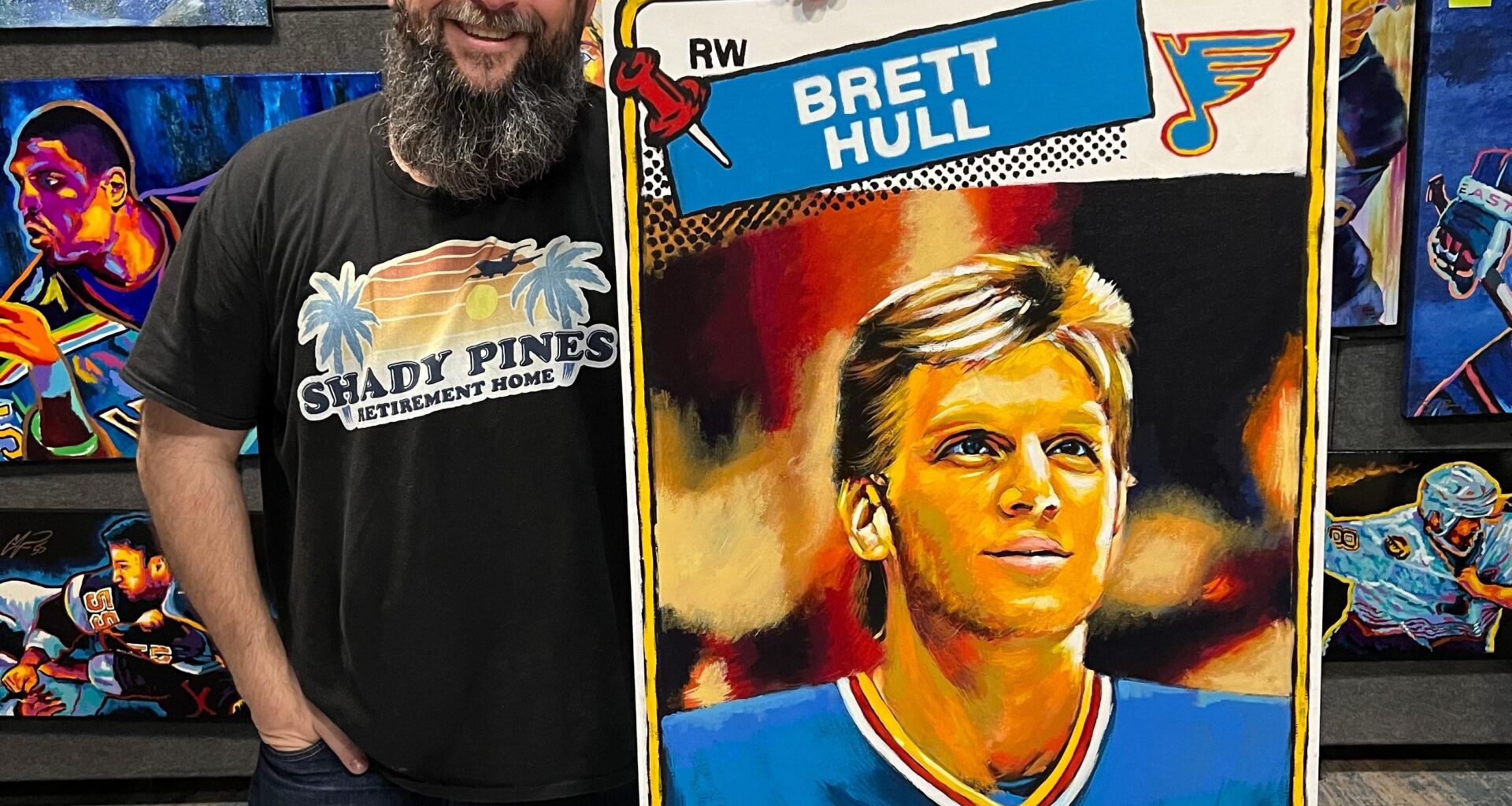 I painted Brett Hull’s rookie card and got him to sign it yesterday. (24”x36”, acrylic & gouache on canvas)