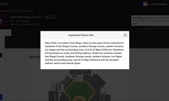 [Matthew Moreno] Looks like Padres are continuing to restrict who can purchase tickets to playoff games at Petco Park.