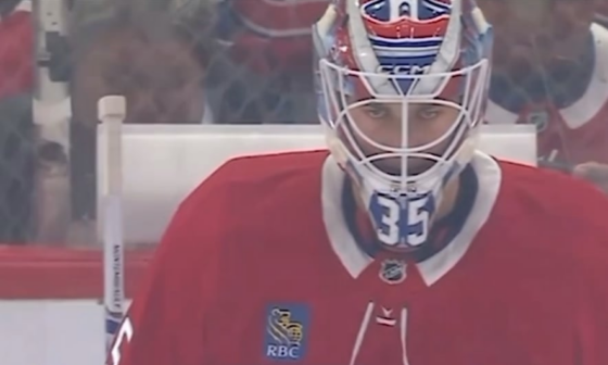 Footage of Montembault death stare during 47 save shutout