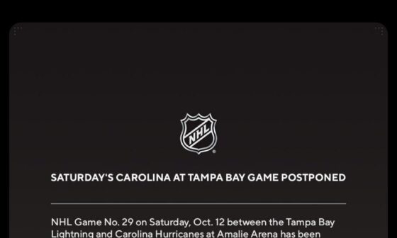 The Lightning’s home opener Saturday has been postponed due to the effects of Hurricane Milton